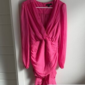 Blue Blush Hot Pink Long Sleeve Draped Front Dress